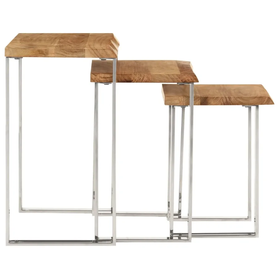 Tables gigognes 3 pcs avec bord vivant bois massif d'acacia - 4
