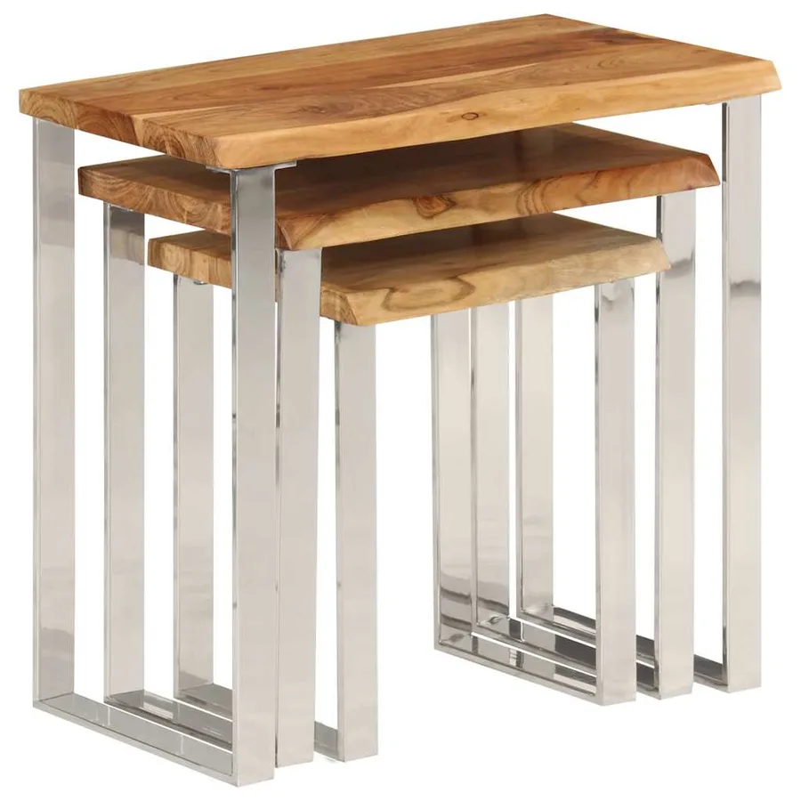 Tables gigognes 3 pcs avec bord vivant bois massif d'acacia - 5