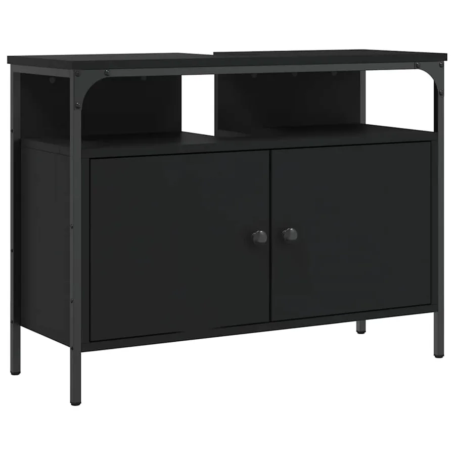 Armoire lavabo de salle de bain noir 80x30x60 cm - 2