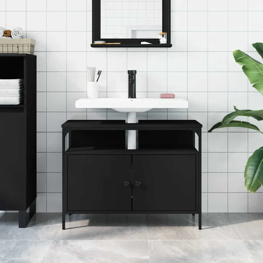 Armoire lavabo de salle de bain noir 80x30x60 cm - 3