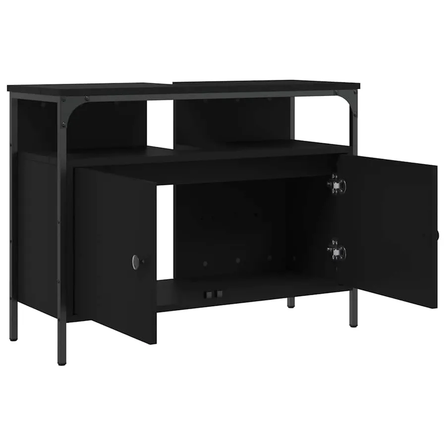 Armoire lavabo de salle de bain noir 80x30x60 cm - 5