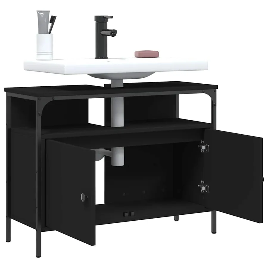 Armoire lavabo de salle de bain noir 80x30x60 cm - 9