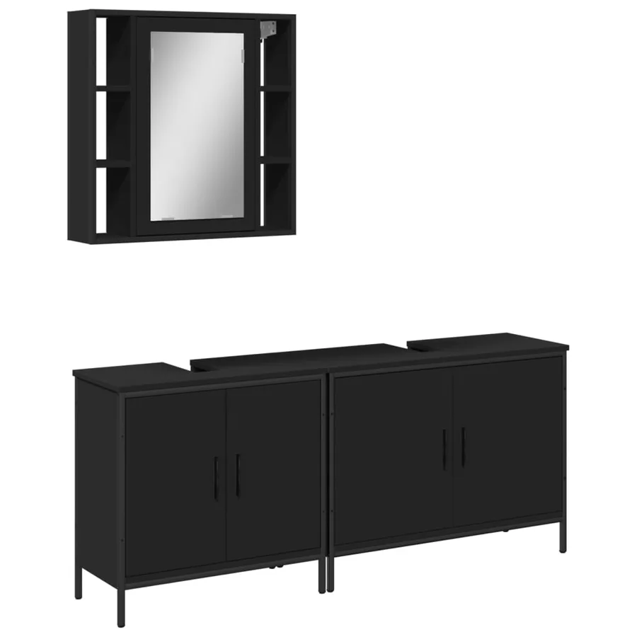 Ensemble d'armoires salle de bain 3 pcs noir bois d'ingénierie - 2