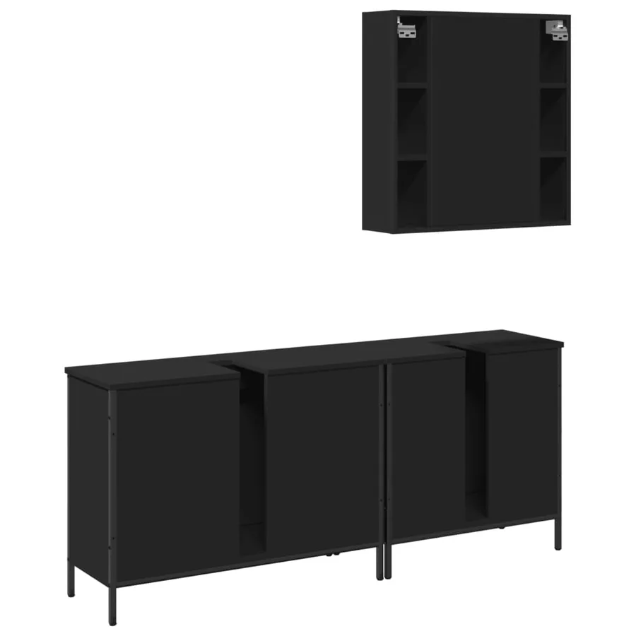 Ensemble d'armoires salle de bain 3 pcs noir bois d'ingénierie - 8