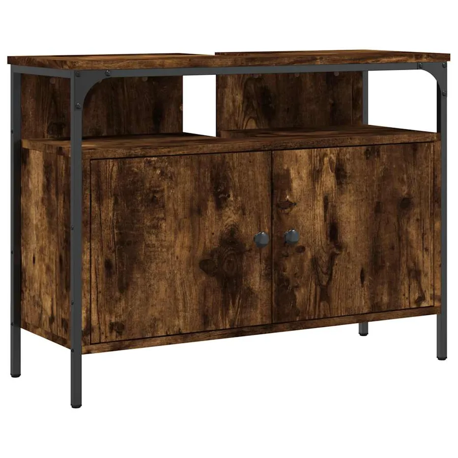 Armoire lavabo de salle de bain chêne fumé 80x30x60 cm - 2