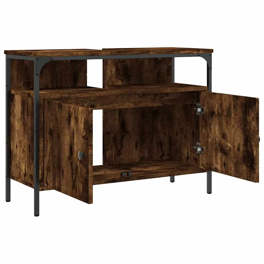Armoire lavabo de salle de bain chêne fumé 80x30x60 cm - 5