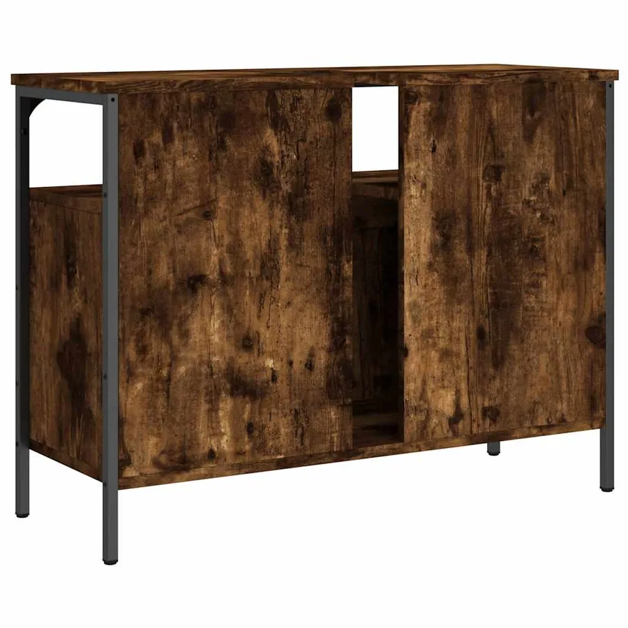 Armoire lavabo de salle de bain chêne fumé 80x30x60 cm - 6