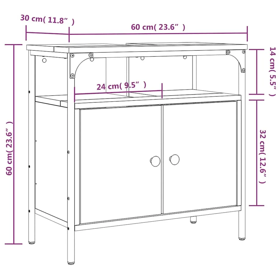Armoire lavabo de salle de bain noir 60x30x60 cm - 12
