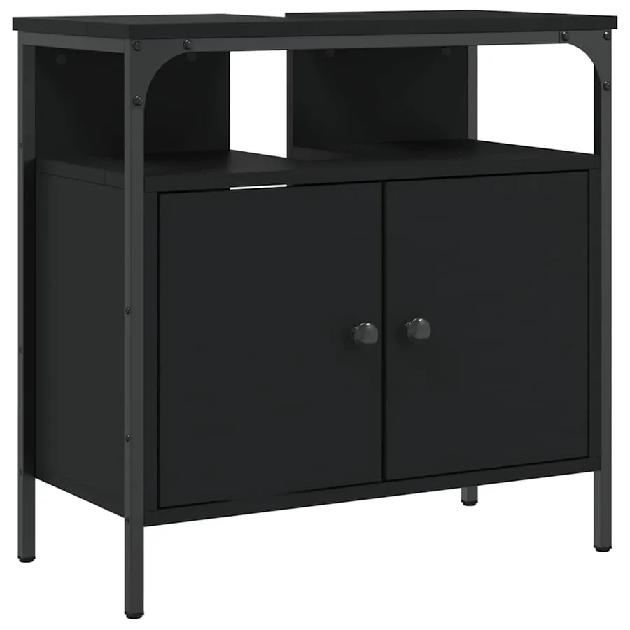 Armoire lavabo de salle de bain noir 60x30x60 cm - 2
