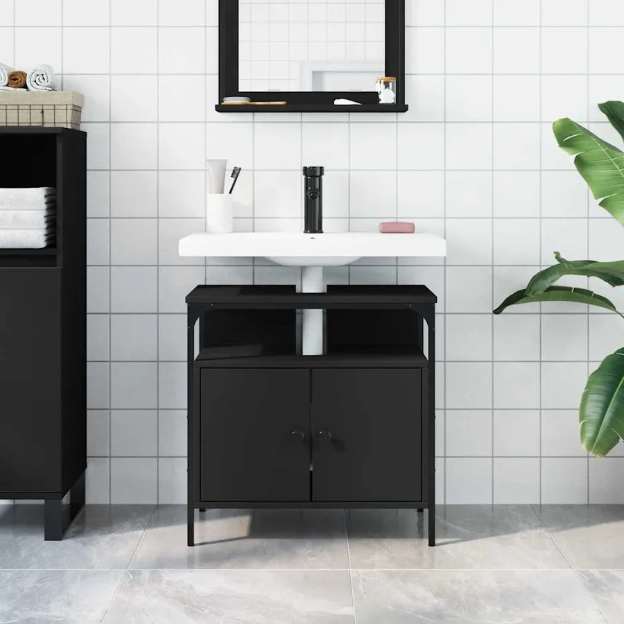 Armoire lavabo de salle de bain noir 60x30x60 cm - 3