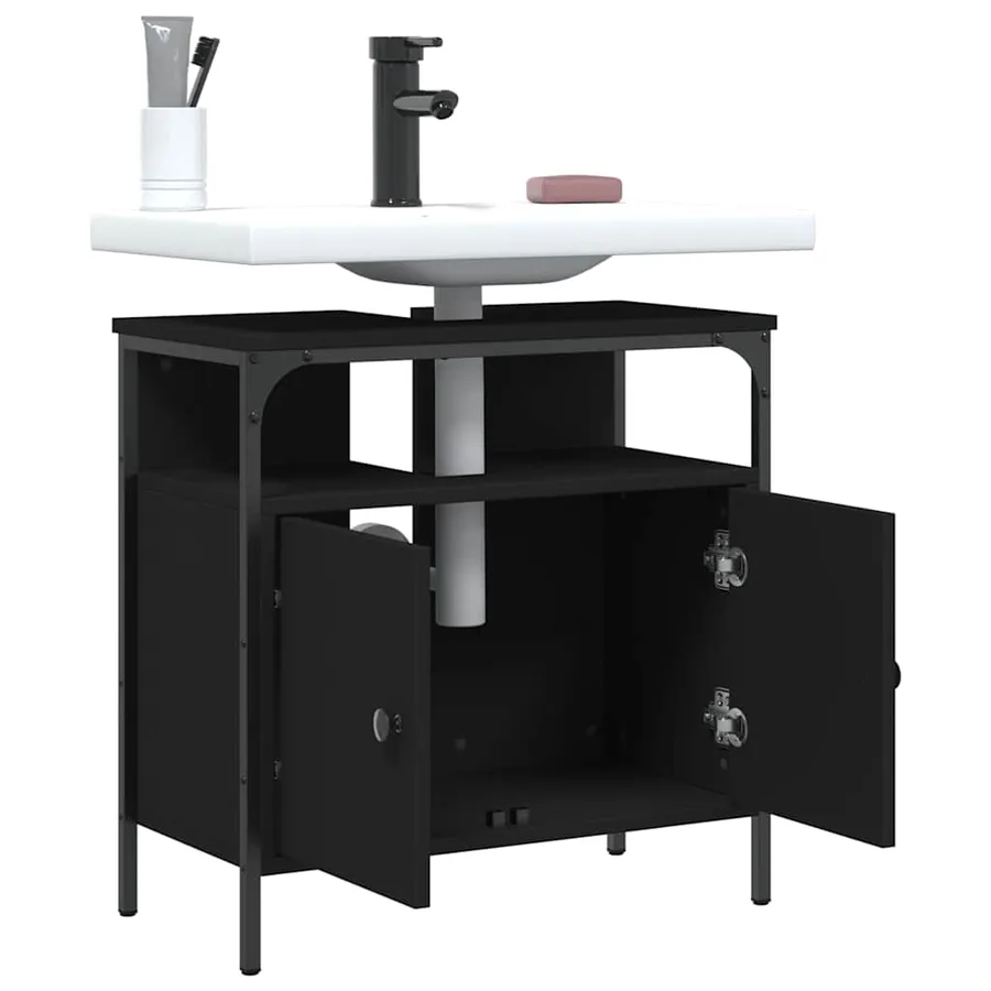 Armoire lavabo de salle de bain noir 60x30x60 cm - 9