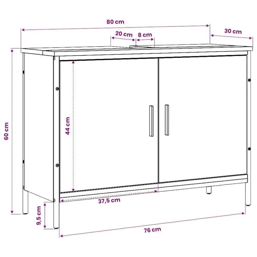 Armoire lavabo de salle de bain chêne marron 80x30x60 cm - 12