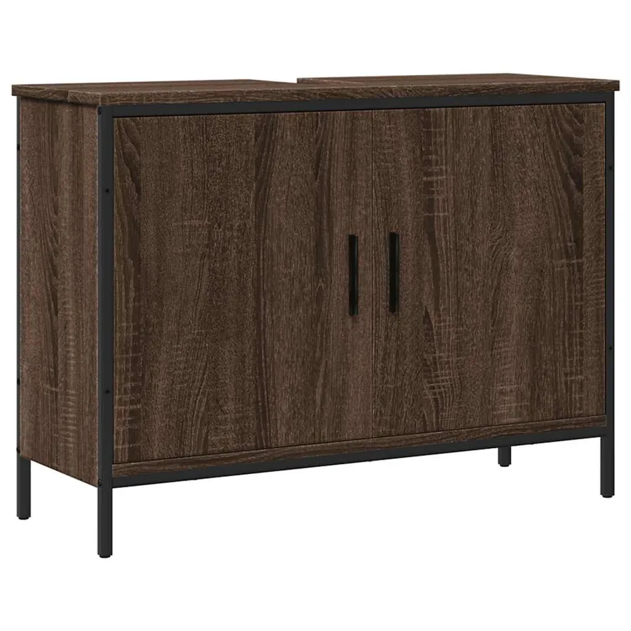 Armoire lavabo de salle de bain chêne marron 80x30x60 cm - 2