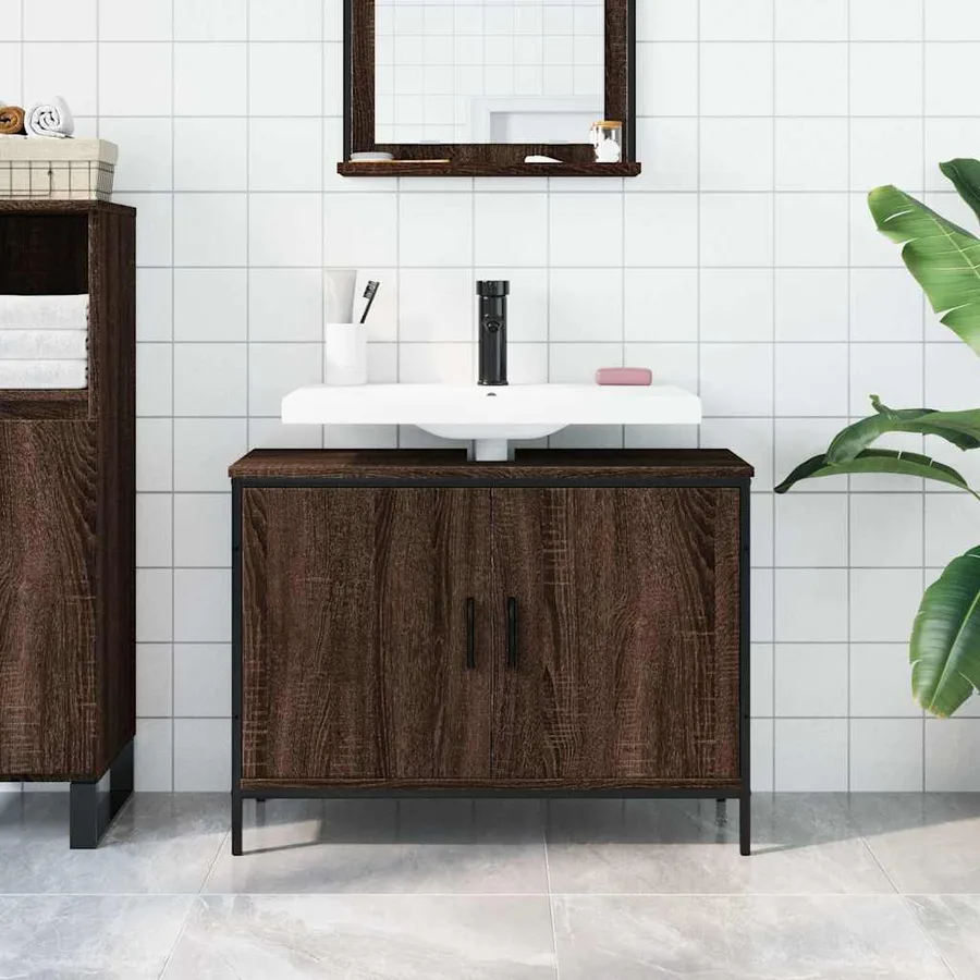 Armoire lavabo de salle de bain chêne marron 80x30x60 cm - 3