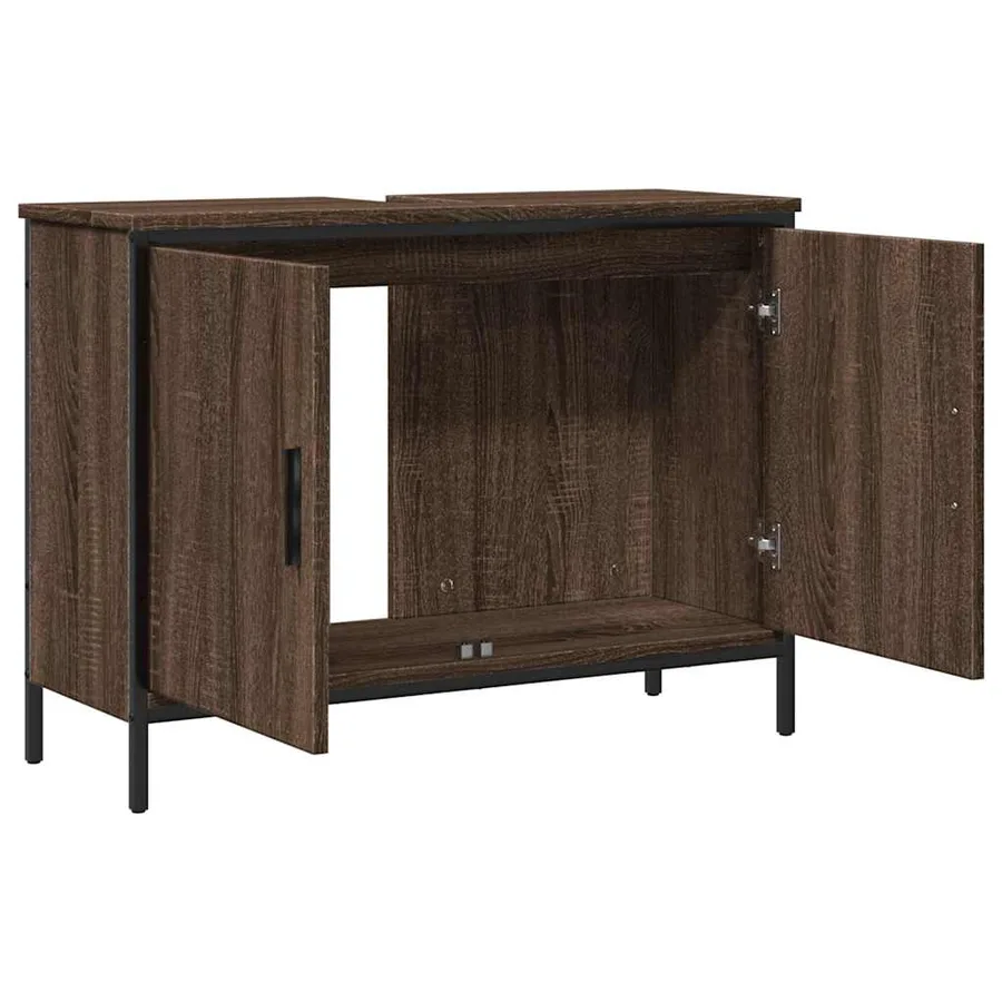 Armoire lavabo de salle de bain chêne marron 80x30x60 cm - 5