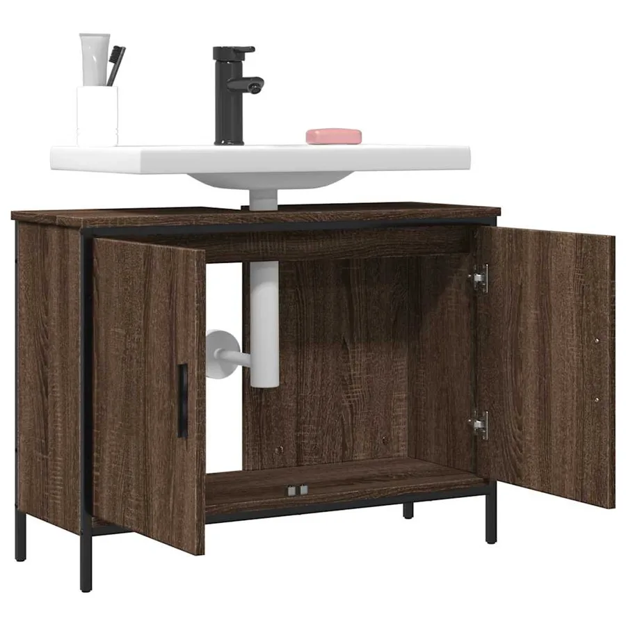 Armoire lavabo de salle de bain chêne marron 80x30x60 cm - 9