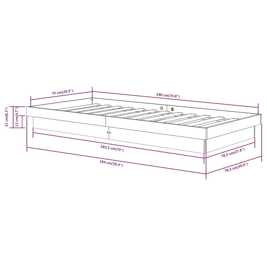 Cadre de lit sans matelas bois massif - 8