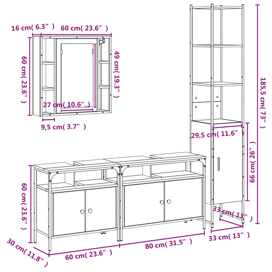 Ensemble d'armoires de salle de bain 4 pcs chêne fumé - 13