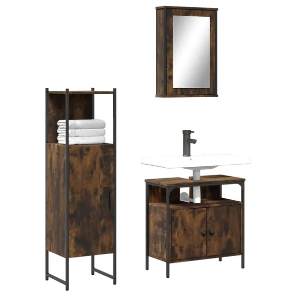 Ensemble de meubles de salle de bain 3 pcs Chêne fumé