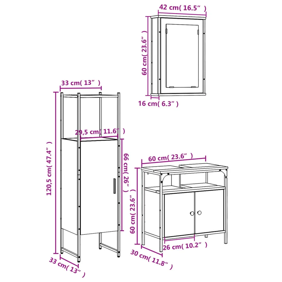 Ensemble de meubles de salle de bain 3 pcs Chêne fumé - 13
