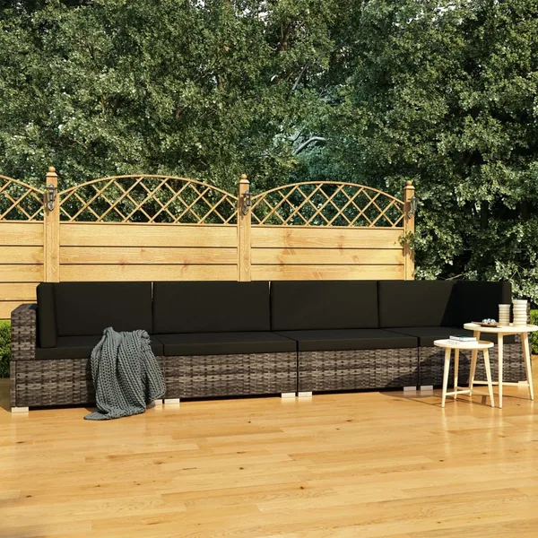 Ensemble de canapés de jardin 4 pièces avec coussins en résine tressée grise