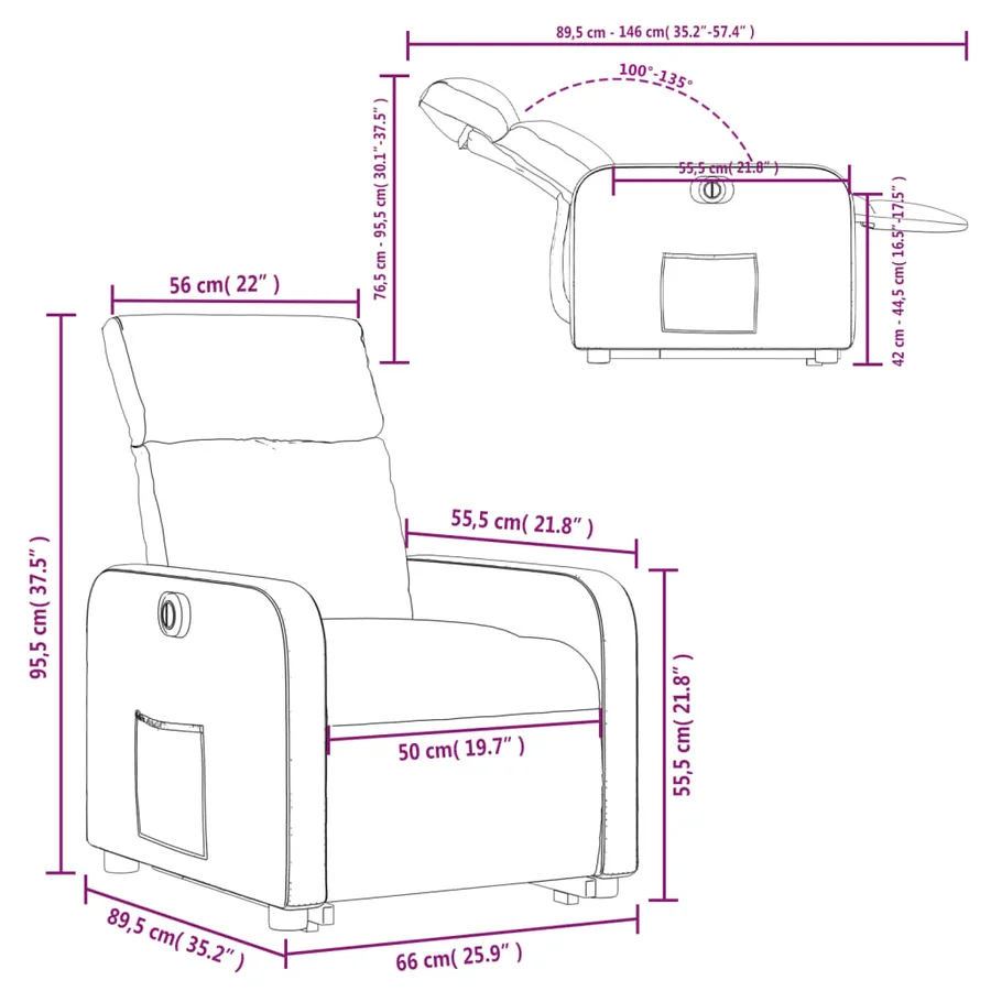 Fauteuil inclinable électrique marron tissu - 17
