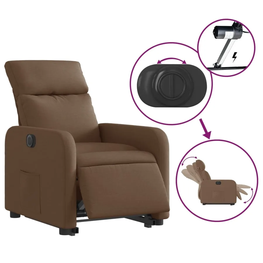 Fauteuil inclinable électrique marron tissu - 6