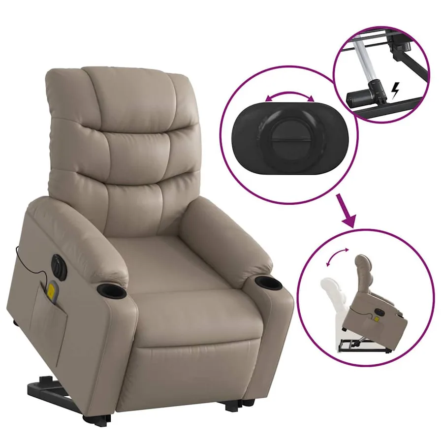 Fauteuil inclinable de massage électrique cappuccino similicuir - 11
