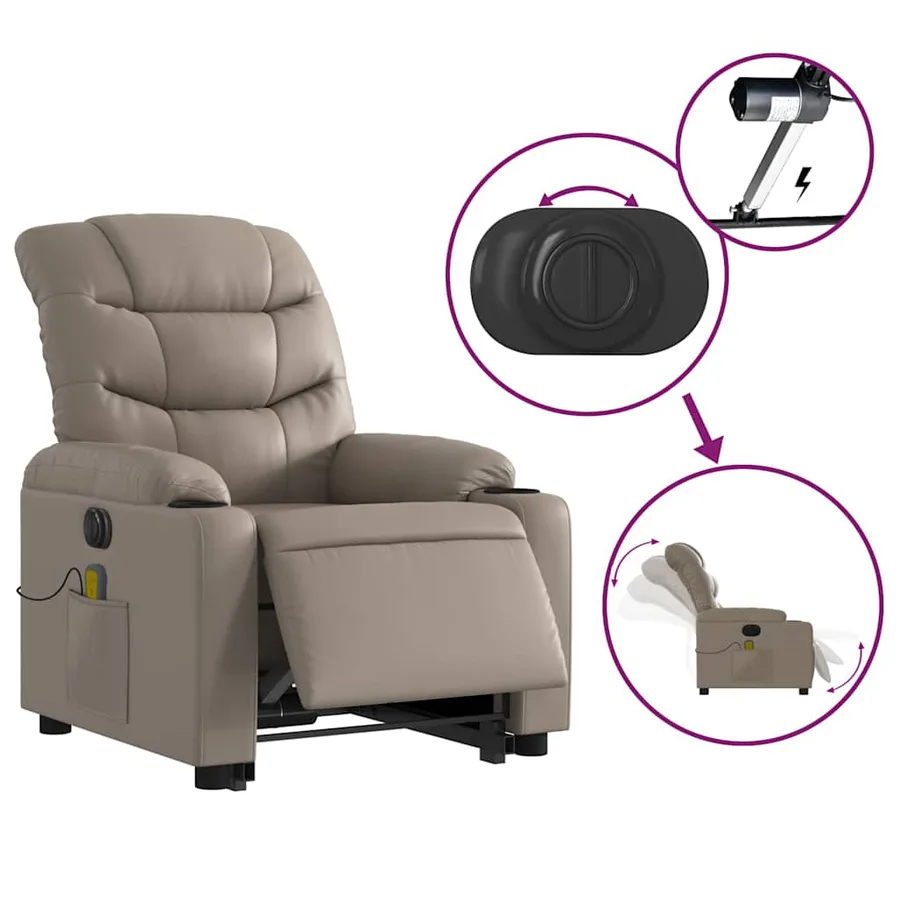 Fauteuil inclinable de massage électrique cappuccino similicuir - 6