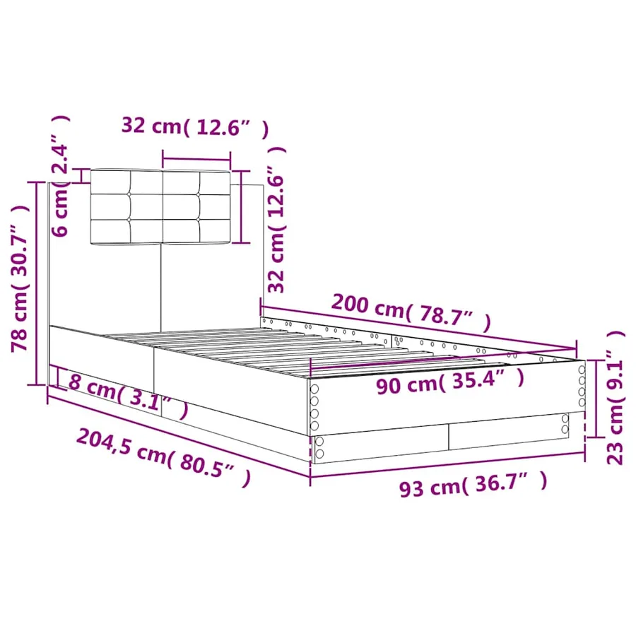 Cadre de lit avec LED sans matelas blanc 90x200 cm - 14