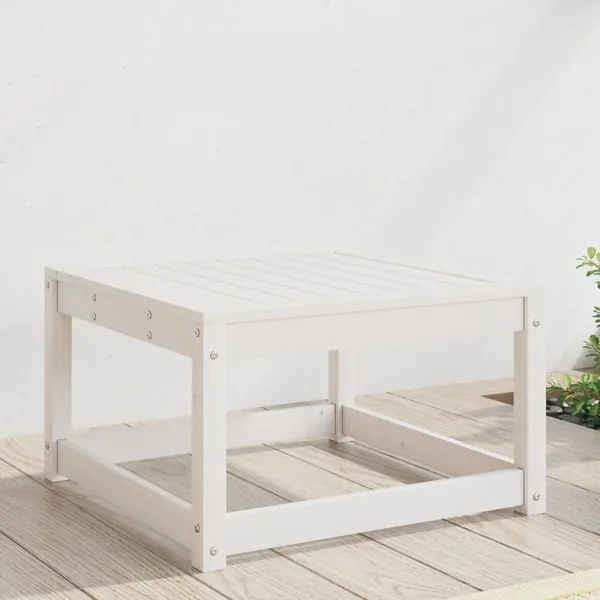 Repose-pied de jardin blanc bois de pin massif