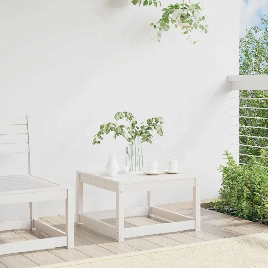 Repose-pied de jardin blanc bois de pin massif - 3