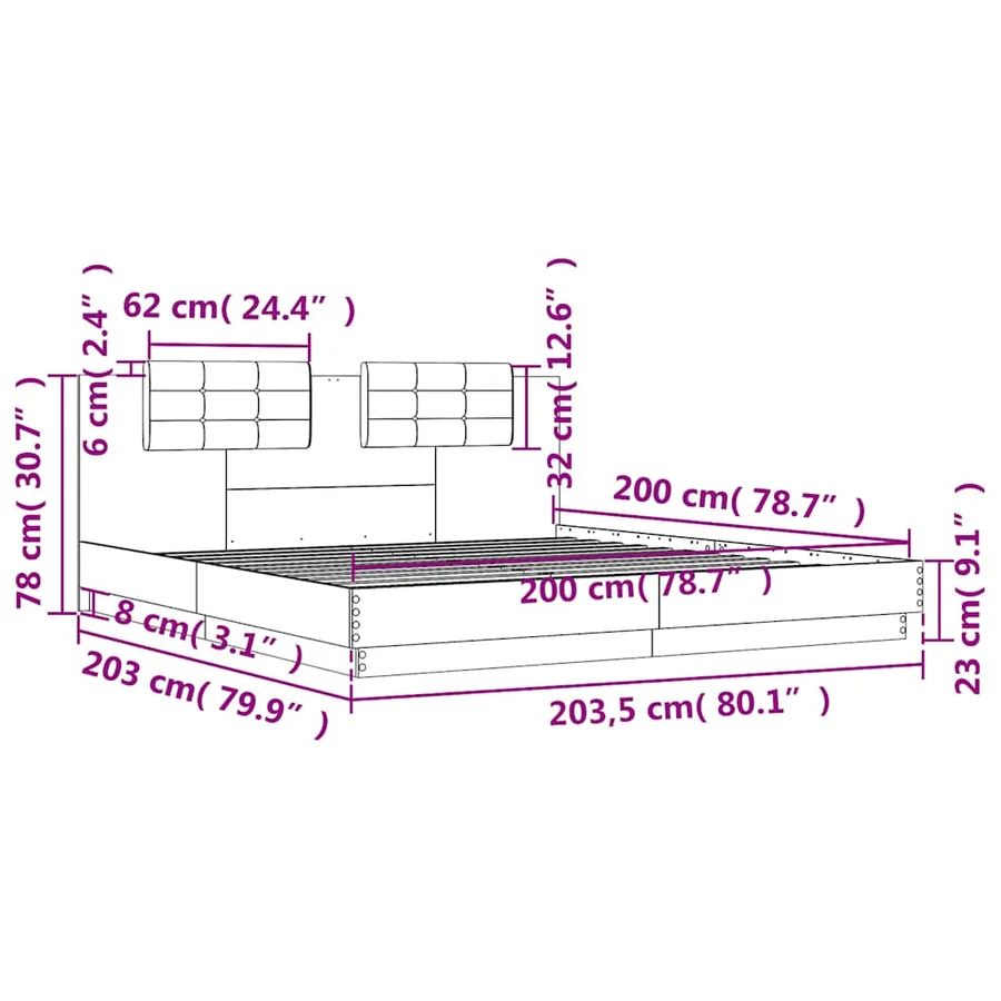 Cadre de lit avec LED sans matelas blanc 200x200 cm - 14