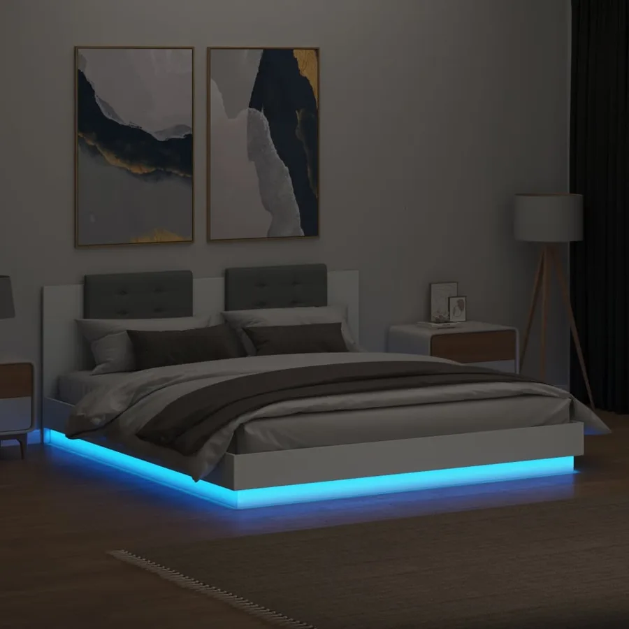 Cadre de lit avec LED sans matelas blanc 200x200 cm - 4