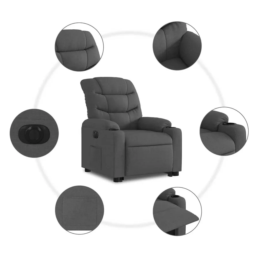 Fauteuil inclinable électrique gris foncé tissu - 8