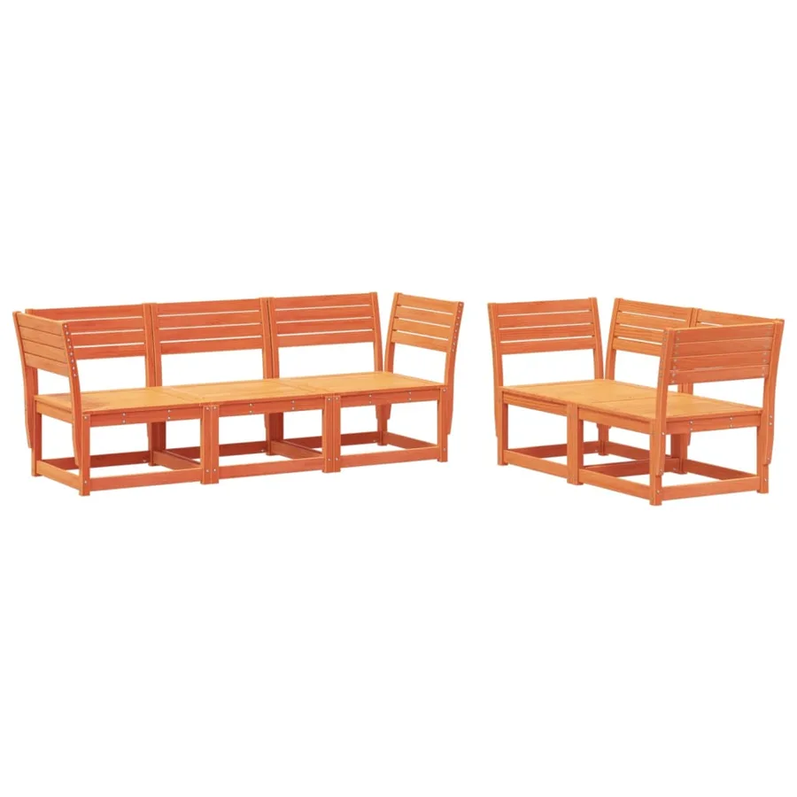 Salon de jardin 5 pcs cire marron bois de pin massif - 2