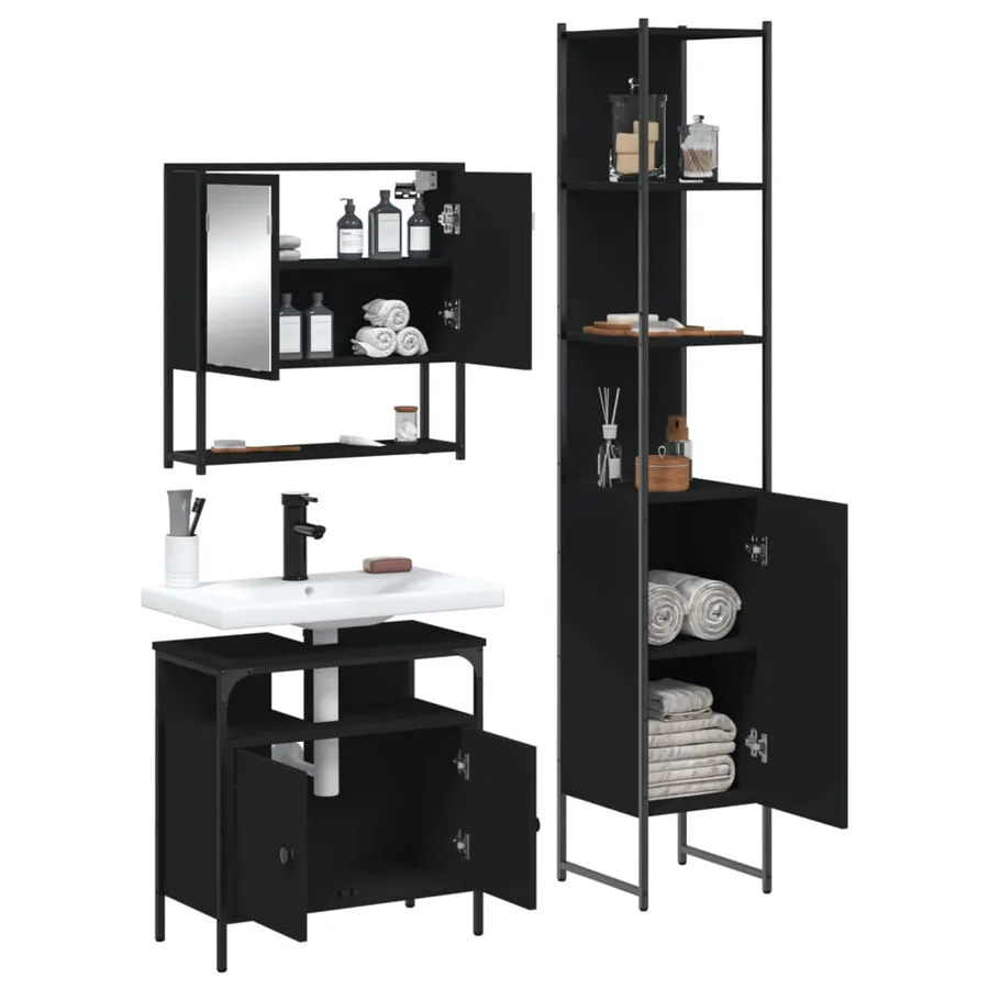 Ensemble de meubles salle de bain 3 pcs noir bois d'ingénierie - 4
