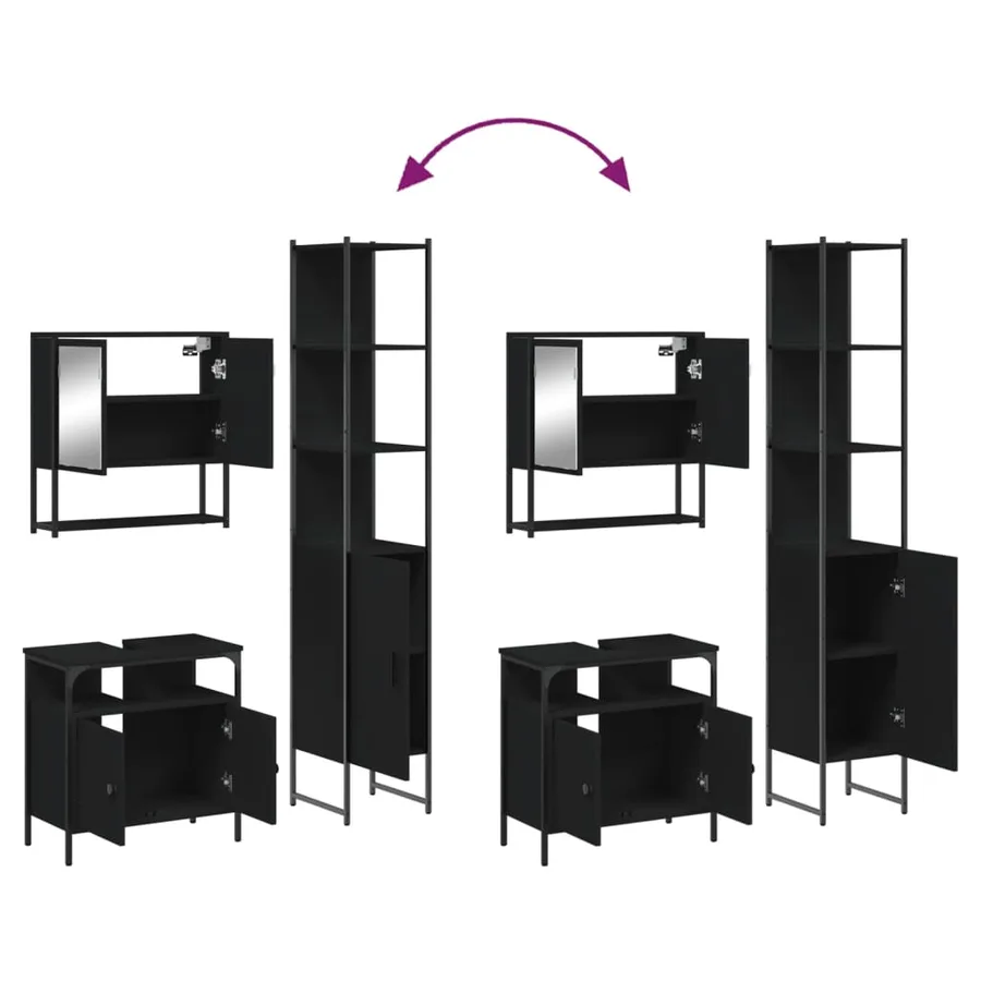 Ensemble de meubles salle de bain 3 pcs noir bois d'ingénierie - 9
