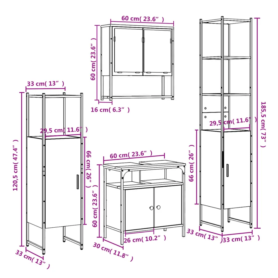Ensemble de meubles salle de bain 4 pcs noir bois d'ingénierie - 13