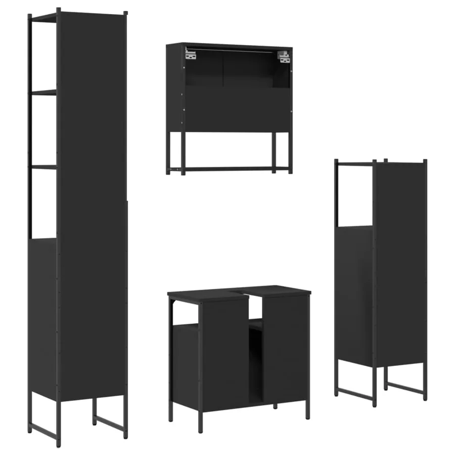 Ensemble de meubles salle de bain 4 pcs noir bois d'ingénierie - 8