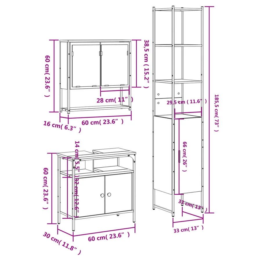 Ensemble de meubles de salle de bain 3 pcs Chêne fumé - 13