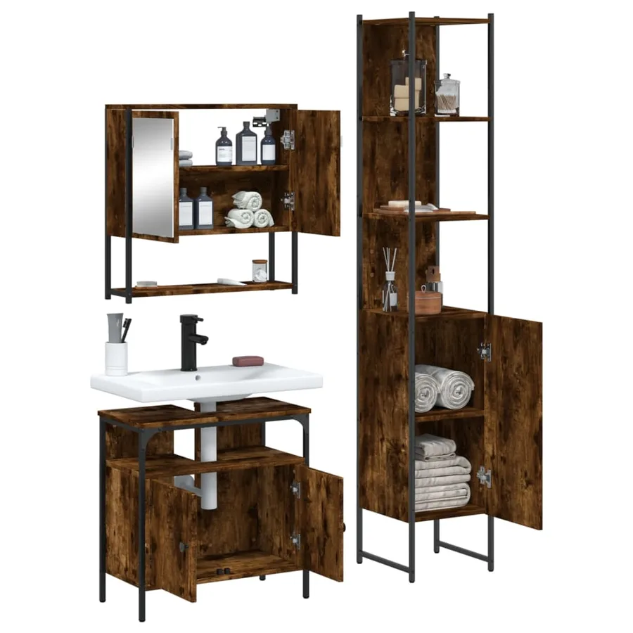 Ensemble de meubles de salle de bain 3 pcs Chêne fumé - 4