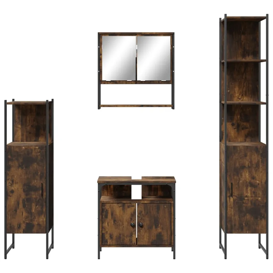 Ensemble de meubles de salle de bain 4 pcs Chêne fumé Bois - 6