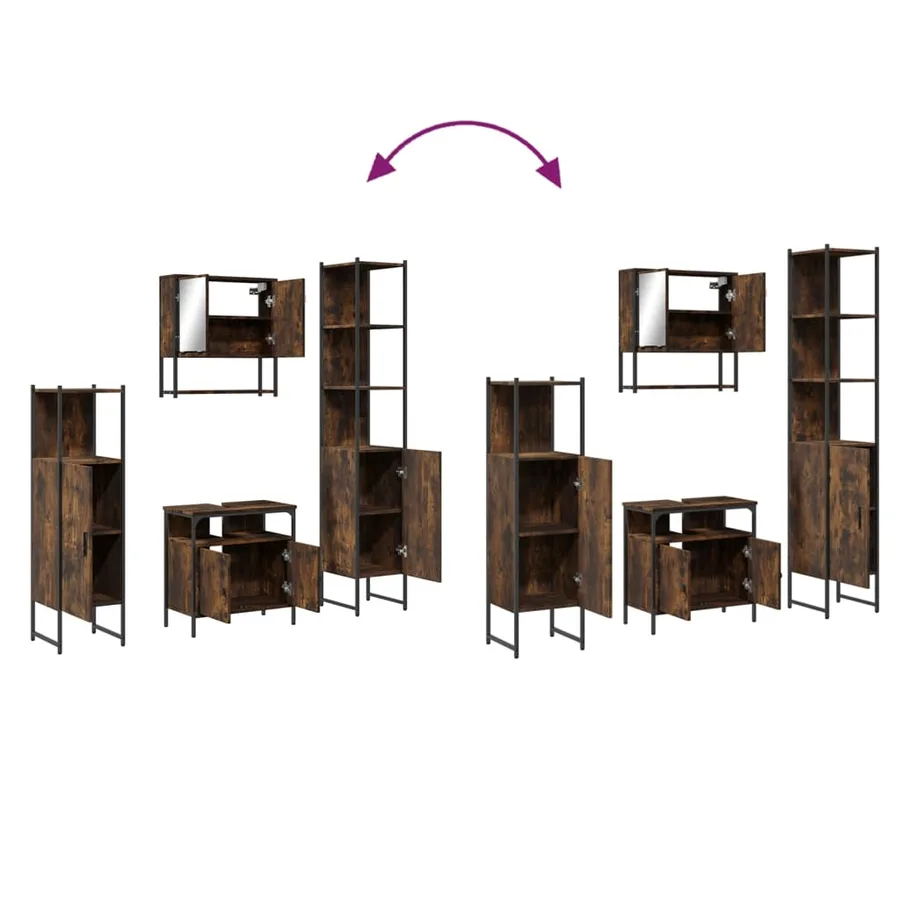 Ensemble de meubles de salle de bain 4 pcs Chêne fumé Bois - 9