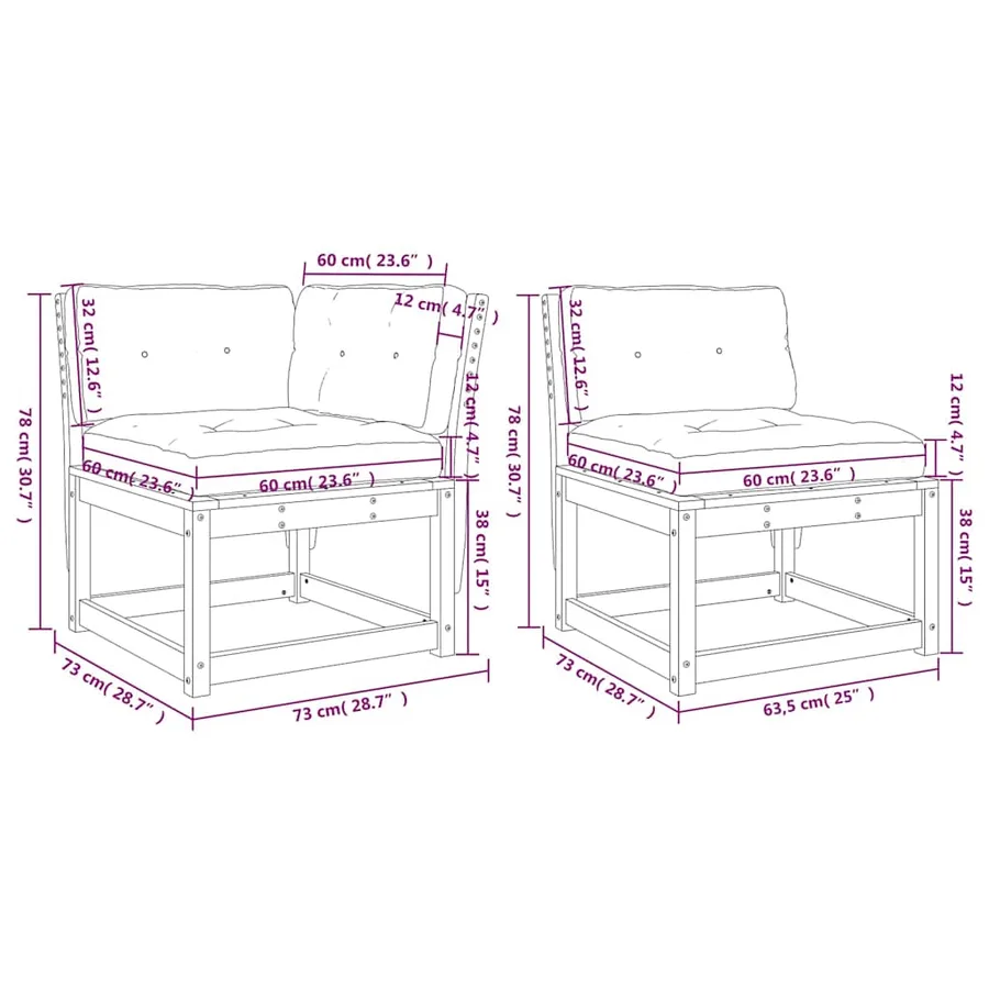 Salon de jardin 5 pcs avec coussins blanc bois massif de pin - 9