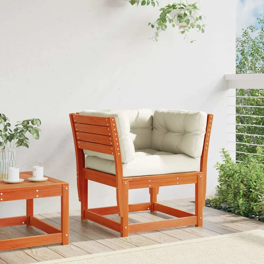 Canapé de jardin accoudoirs et coussins cire marron massif pin - 3