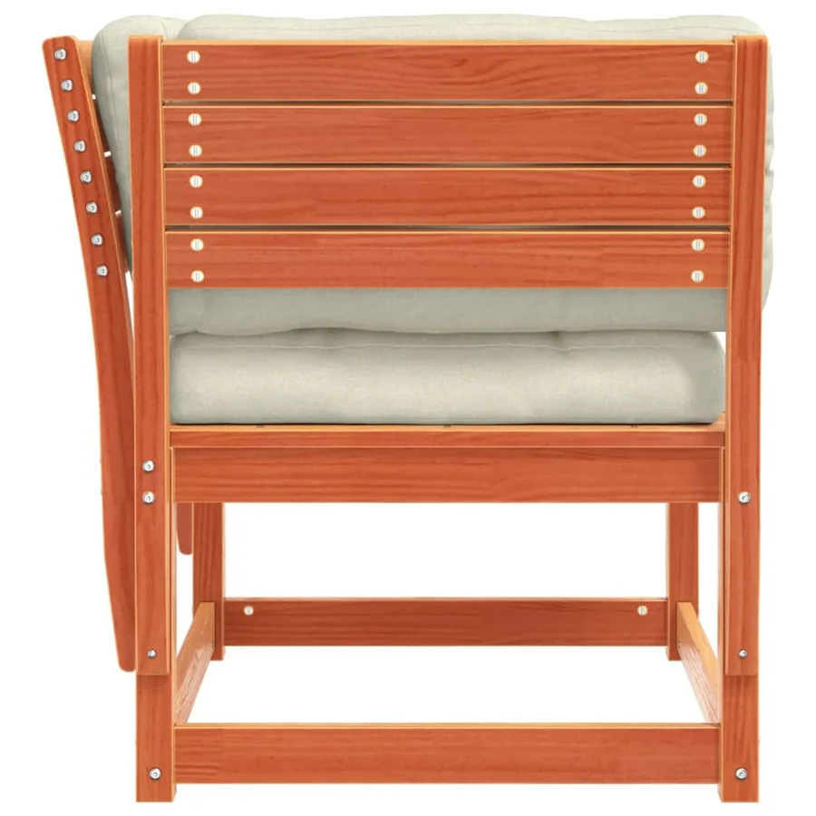 Canapé de jardin accoudoirs et coussins cire marron massif pin - 6