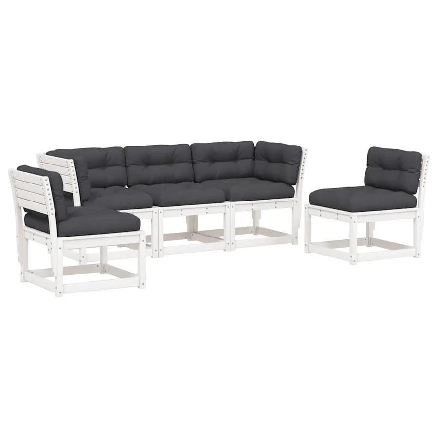 Salon de jardin 5 pcs avec coussins blanc bois massif de pin - 2