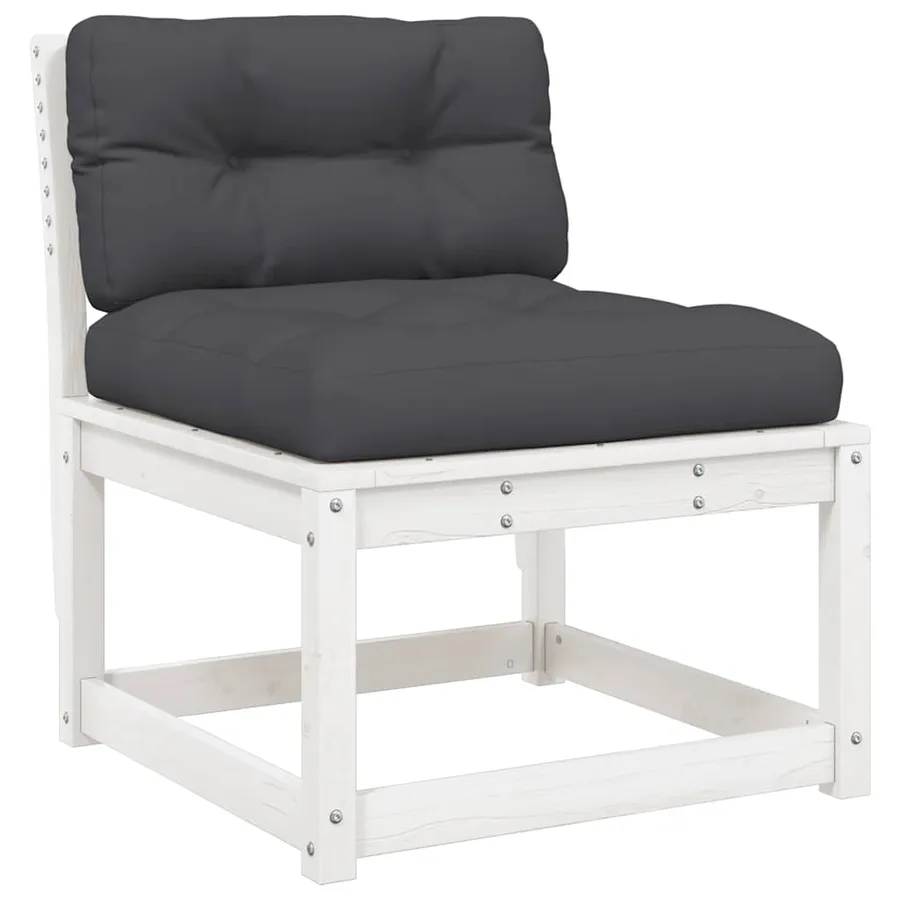 Salon de jardin 5 pcs avec coussins blanc bois massif de pin - 3