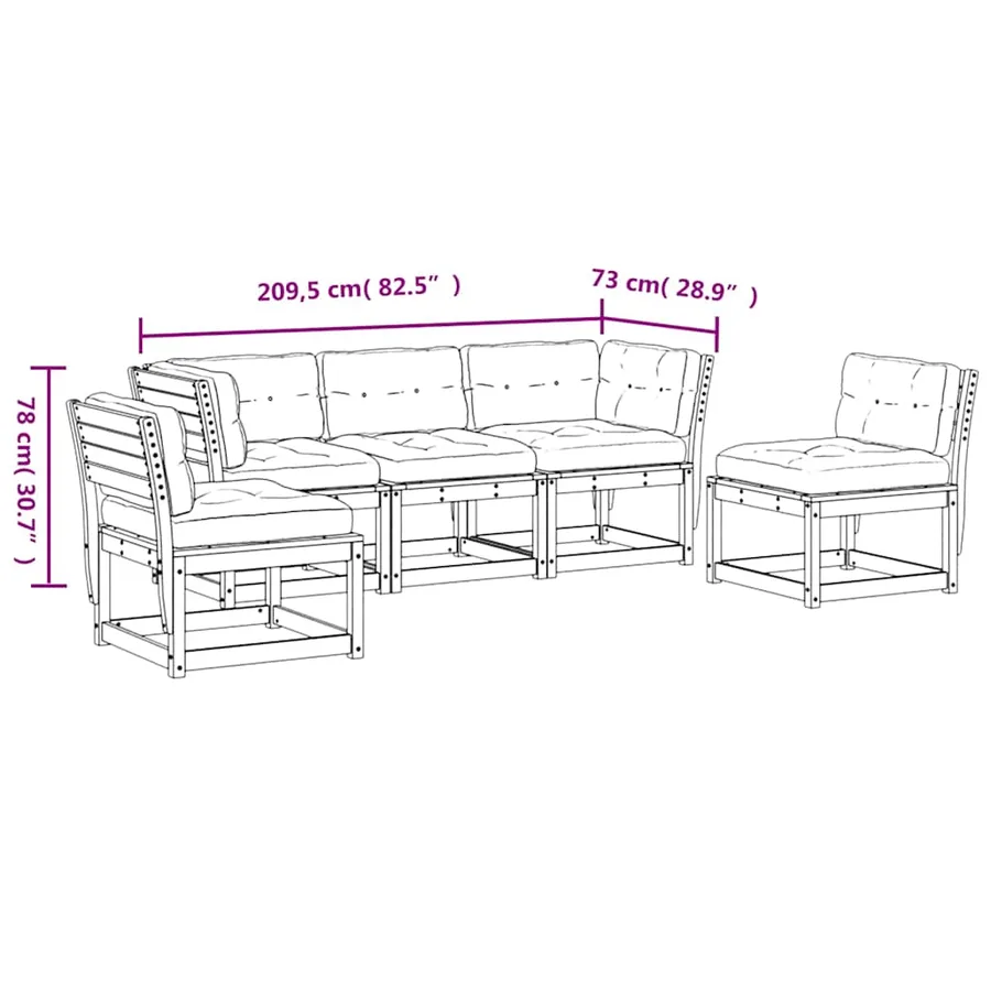 Salon de jardin 5 pcs avec coussins blanc bois massif de pin - 8